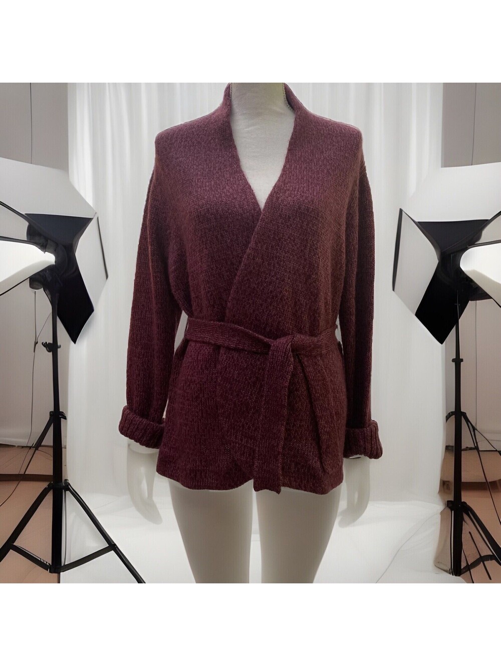 new york and company cardigan XL Knit Burgundy Open Front
